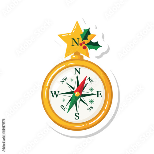 Free Download Christmas Compass with Holly and Star Guiding Festive Journeys. - GFXLoad