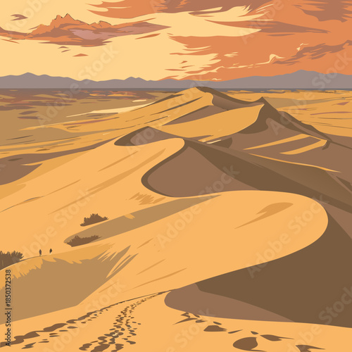 Sand dunes in the desert Sahara landscape