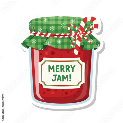 Merry Jam Christmas Jar Sticker with Festive Design.