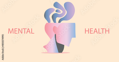 Abstract mental health illustration representing overthinking, emotions and inner dialogue with flowing shapes. Soft gradient background for psychology, mindfulness and emotional wellbeing projects.