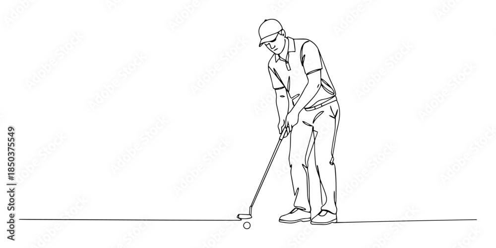 Obraz premium single one line drawing of a male golfer focused on a chip shot