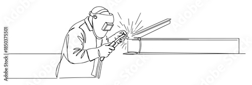 welder welding metal line art vector illustration