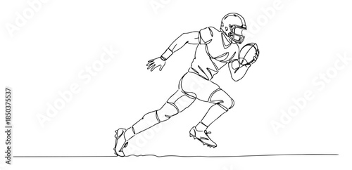 one continuous line drawing of american football player running