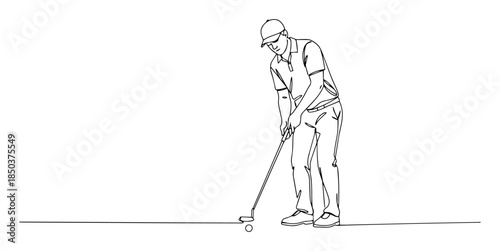 single one line drawing of a male golfer focused on a chip shot