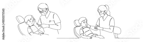 doctor vaccinating child line art vector illustration