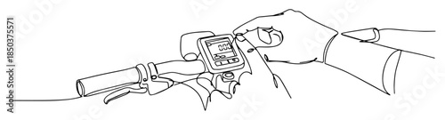 monochrome outline cyclist hand on handlebar with gps computer