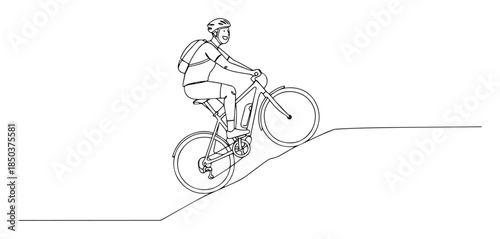 monochrome outline cyclist climbing steep hill