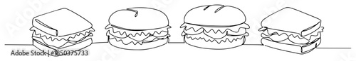 assorted sandwiches line art vector illustration
