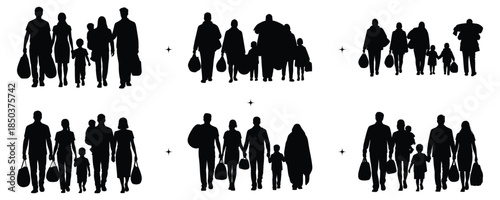 Walking Refugees Silhouette Set