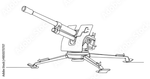 Continuous One Line Drawing of Anti Aircraft Artillery Cannon