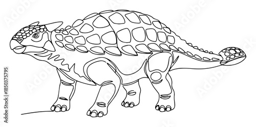 Single line vector sketch of an armored ankylosaurus dinosaur