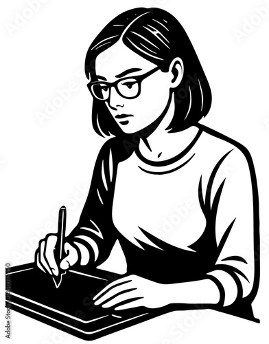 Graphic designer working diligently with a tablet while creating unique designs