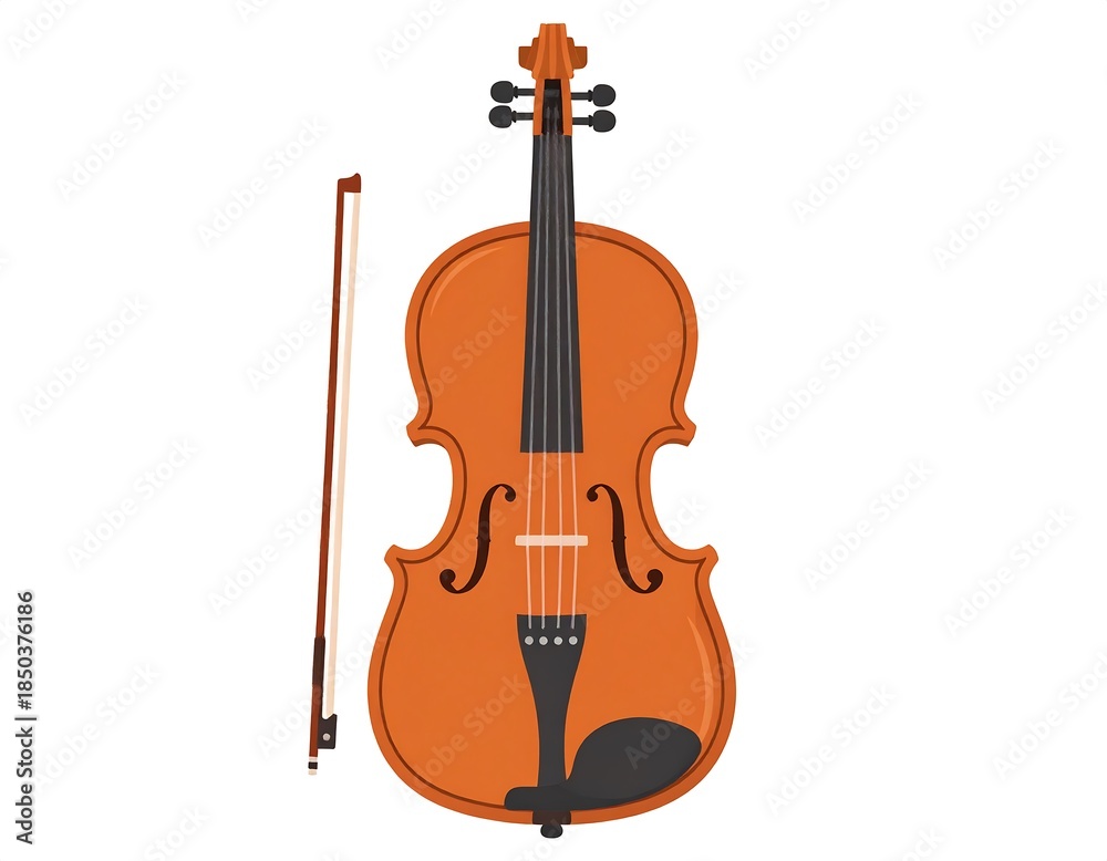 Fototapeta premium Illustration of a violin with bow on white
