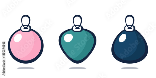 christmas baubles set vector illustration with colorful glossy ornaments isolated on white background, festive holiday decoration icons.