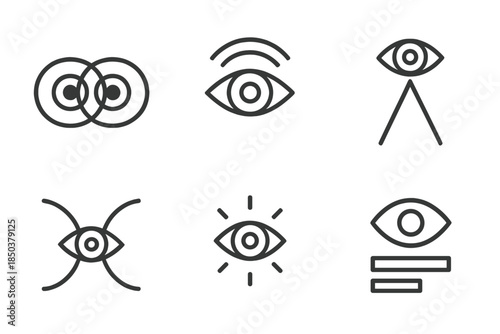 Blended Vision Icons. Line style icons of blended vision tools: dual-lens overlap, gradient transition arcs, unified perspective