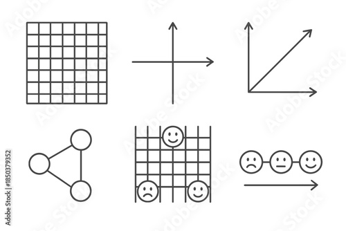 Sentiment Coordinate Icons. Line style icons of sentiment coordinate systems: feeling axis grid, emotional coordinate plane, mood