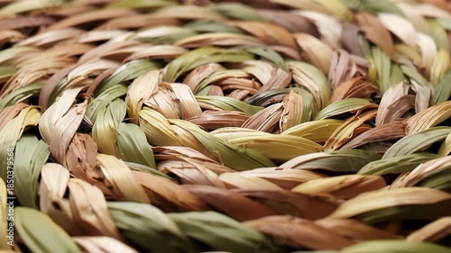 Close Up of Braided Straw Rope Texture.