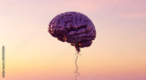 Human Brain Neural Concept Purple Floating 3D Render