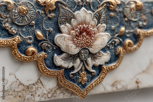 Luxury wall decor featuring embossed floral artwork high resolution picture