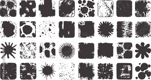 Black and white abstract grunge inkblot texture set with varied shapes