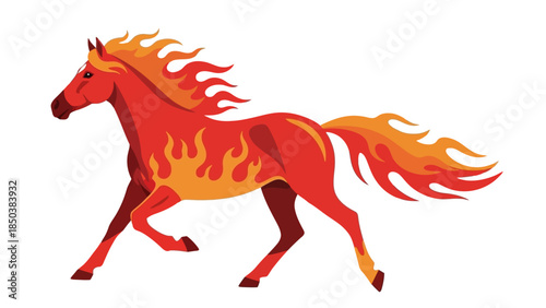 A fiery horse running in a dynamic pose, showcasing flames on its mane and body