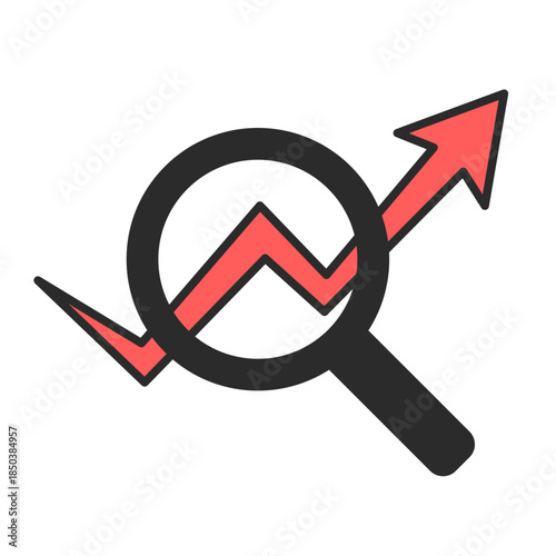 データ分析、ファンダメンタル分析、グラフ、調査、虫眼鏡