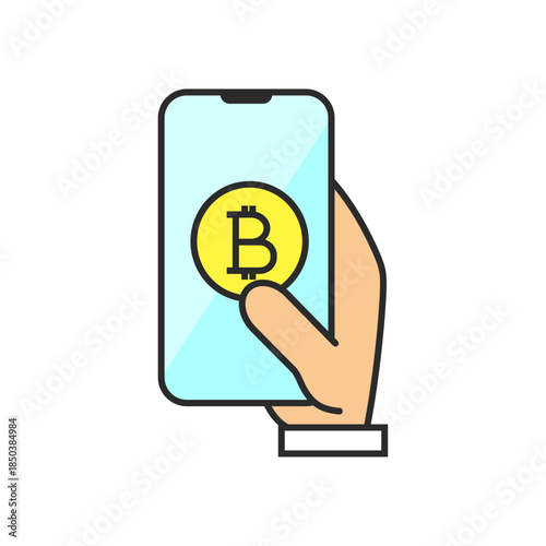 仮想通貨、暗号通貨、ネット銀行、スマホ、お金（カラー）