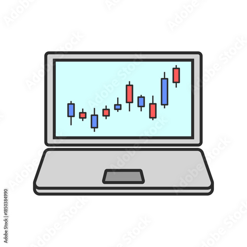 ネット証券、株価、投資、資産運用、NISA、ローソク足のグラフ、チャートのセット（パソコン）