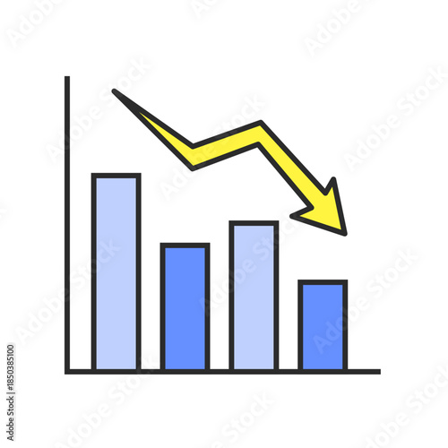グラフ、売上、販売数、資産運用、利益、成績、業績、下降、減少、上下