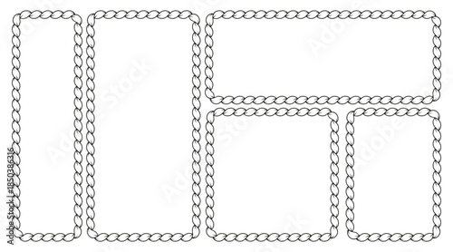 Isolated rope frame set: versatile vector collection of intricately designed rope borders and frames, ideal for nautical, rustic, and decorative applications