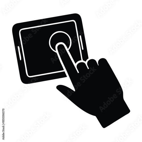 Hand touching a digital tablet screen