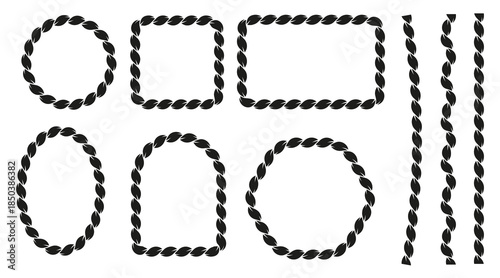 Set of elegant chain and rope-woven frames with geometric ornament borders. Isolated vector elements on a white background, perfect for invitations, posters, and branding materials