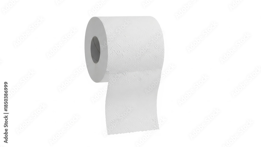 Obraz premium Roll of white toilet paper on a plain background.