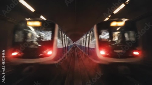 Subway Train Entering Dark Tunnel.
