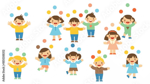 Happy children playing with colorful balls