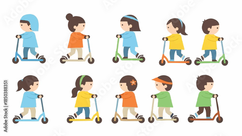 Children Riding Kick Scooters