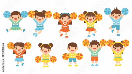Cheerful children with pom poms