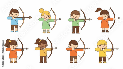 Diverse group of kids practicing archery