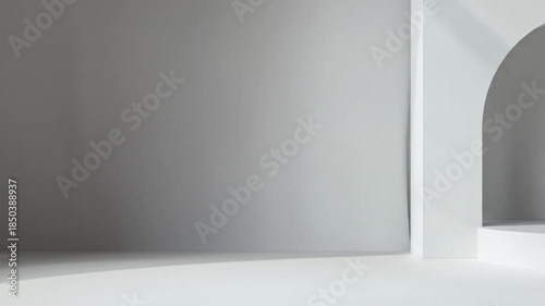 Wallpaper Mural Minimalist white studio backdrop featuring a rounded arch and circular podium Torontodigital.ca