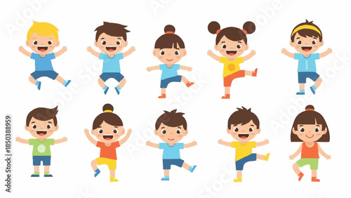 Happy children playing and jumping together