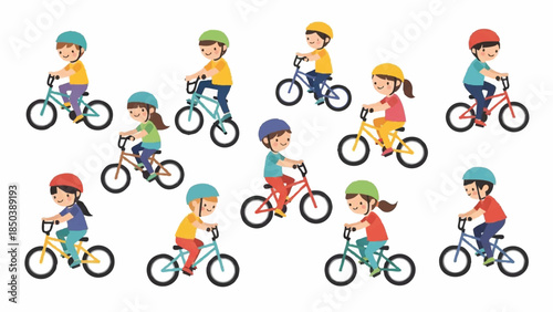 Children Riding Bikes in a Row