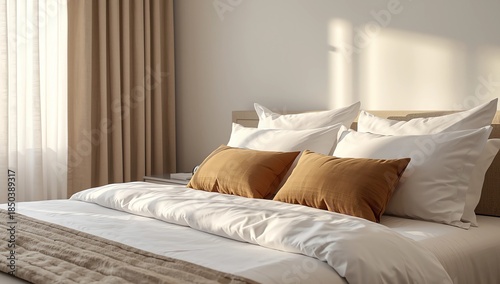 house beautiful design concept with soft cozy pillow on bed in bedroom