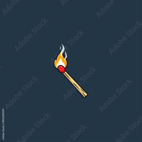 A lit up matchstick in flame icon flat vector design.
