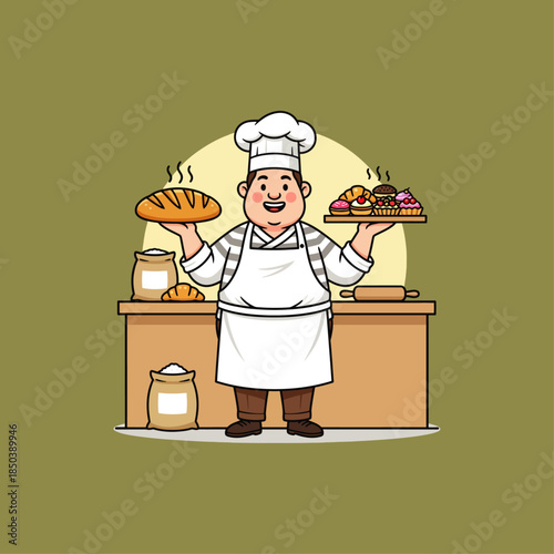 A whimsical baker icon flat vector design.