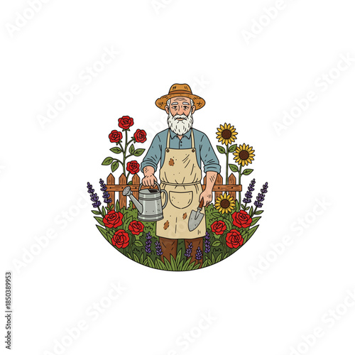 A old gardener icon flat vector design.