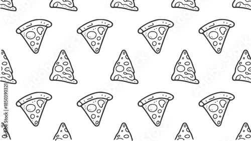 Black and white seamless cartoon pizza slice pattern