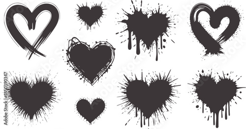 Black Grunge Style Heart Shapes Collection hearts splatter