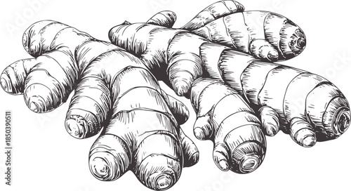 Detailed black and white botanical of spiral shells cluster