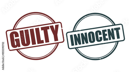 Guilty and Innocent Rubber Stamps in Red and Green Ink on White Background for Justice and Verdict Themes