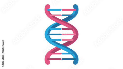 DNA Double Helix Structure in Modern Minimalist Style with Pink and Blue Colors in Vector Illustration for Biotechnology